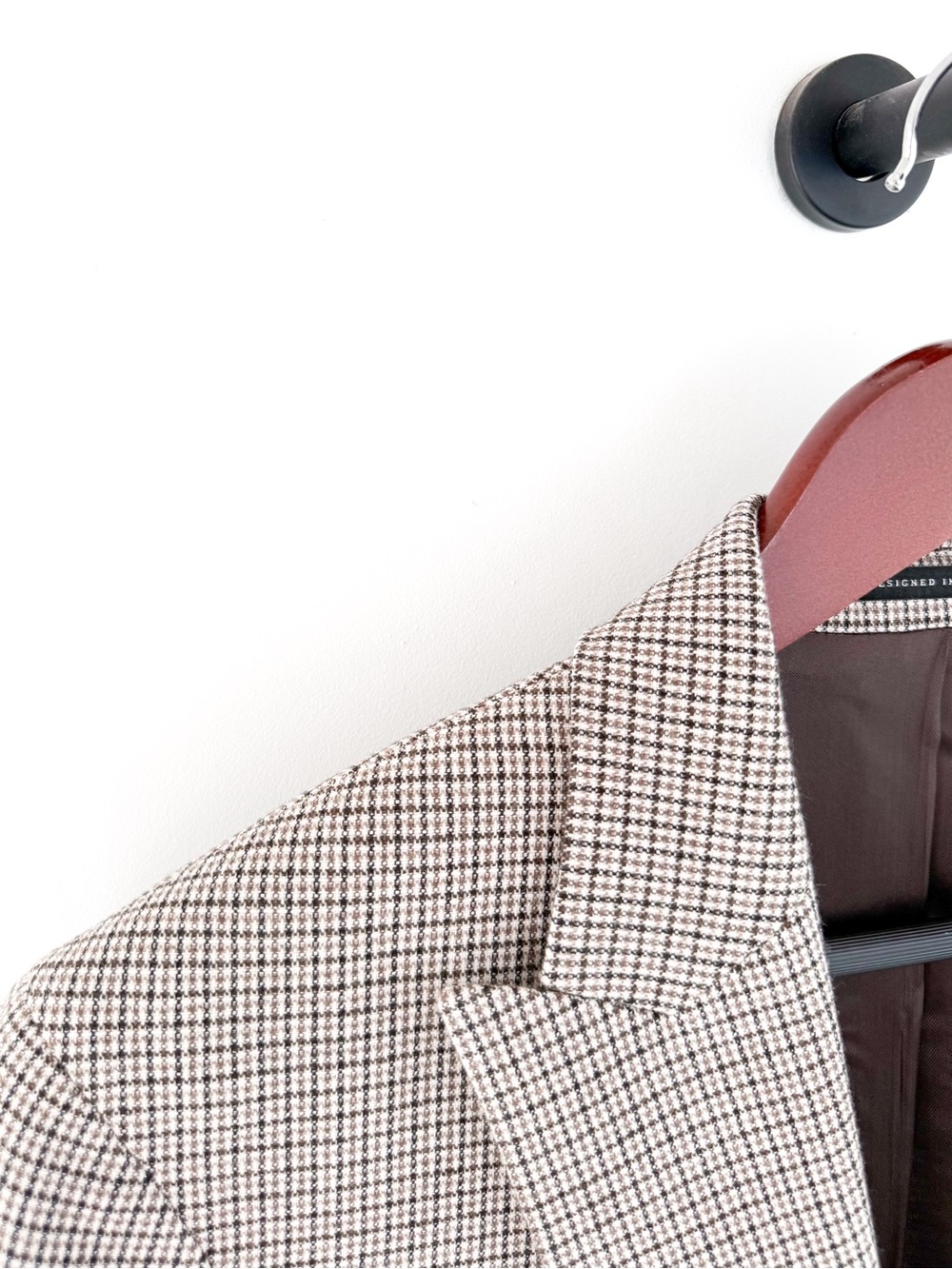 NEW Reiss Men's Plaid Cotton - Wool Houndstooth Blazer Beige Brown 38R Jacket - Picture 2 of 16